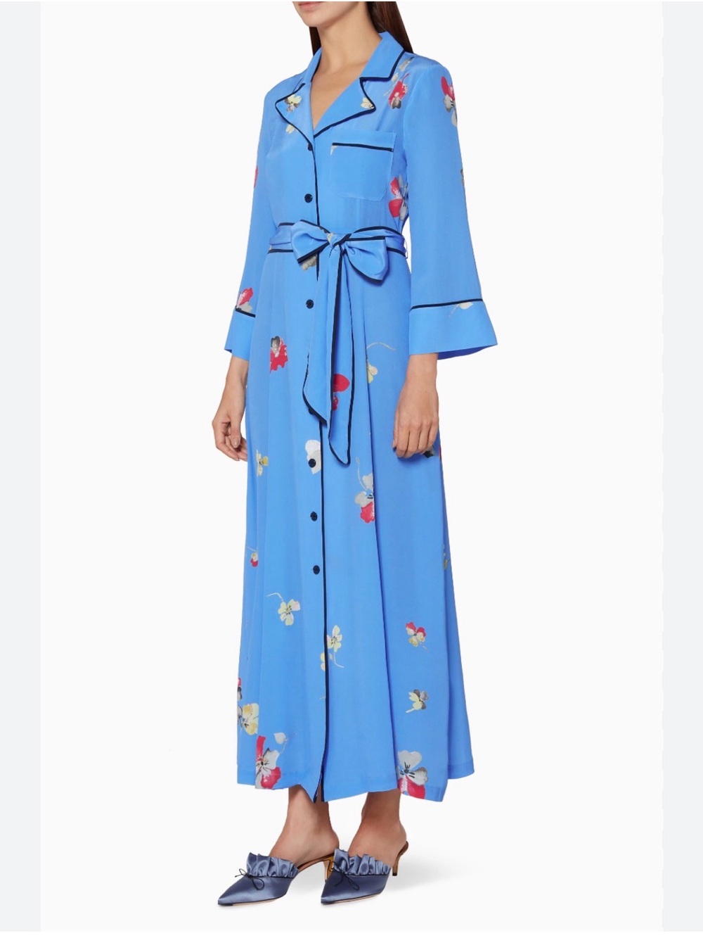 Like New Ganni Blue Floral Tie-Waist Maxi Dress—Size 42